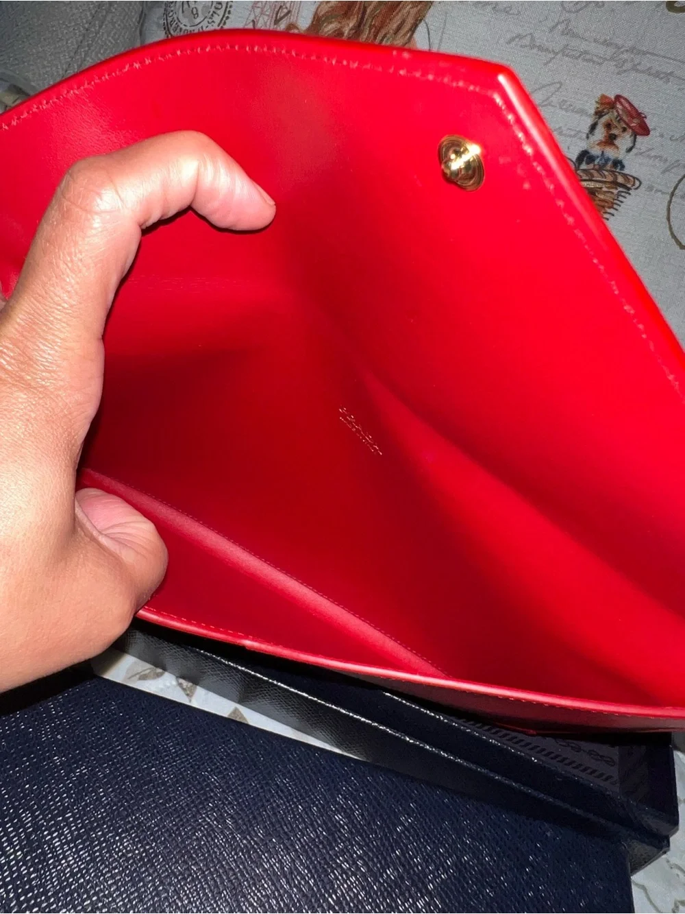 Prada Red Saffiano Envelope Clutch with Gold Logo